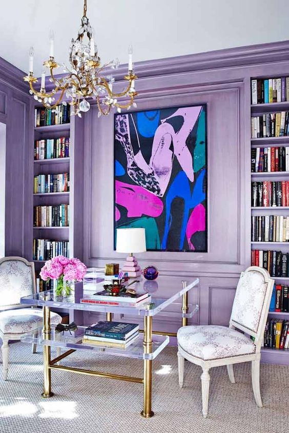 Acrylic Desk with Brass Legs Adds Glamour to a Study