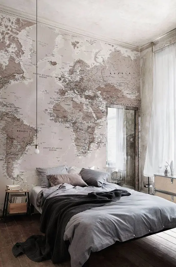 Immerse Your Bedroom in a Full-Wall World Map Mural