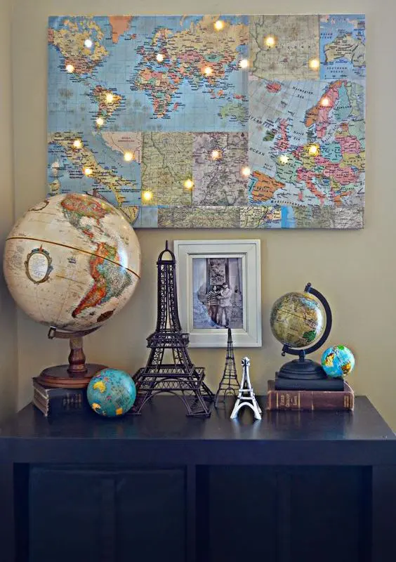 World Map Canvas With Lights Creates A Cozy Glow