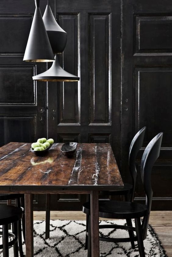 Matte Black Pendant Lights With Gold Interiors Add Warmth