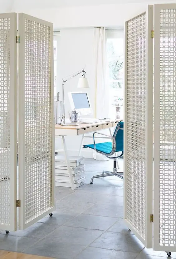 Define Home Office Zones with White Lattice Screens