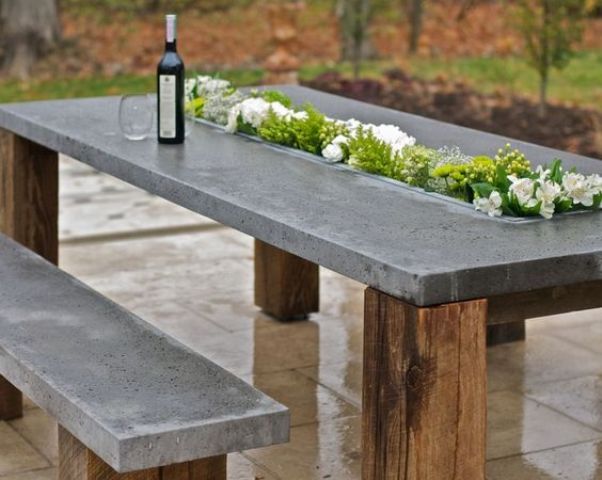 Concrete Table With Built-In Planter for Fresh Centerpieces