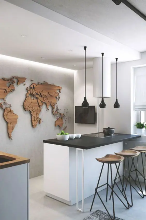 Bring Natural Texture to Your Kitchen with Wooden Map Art