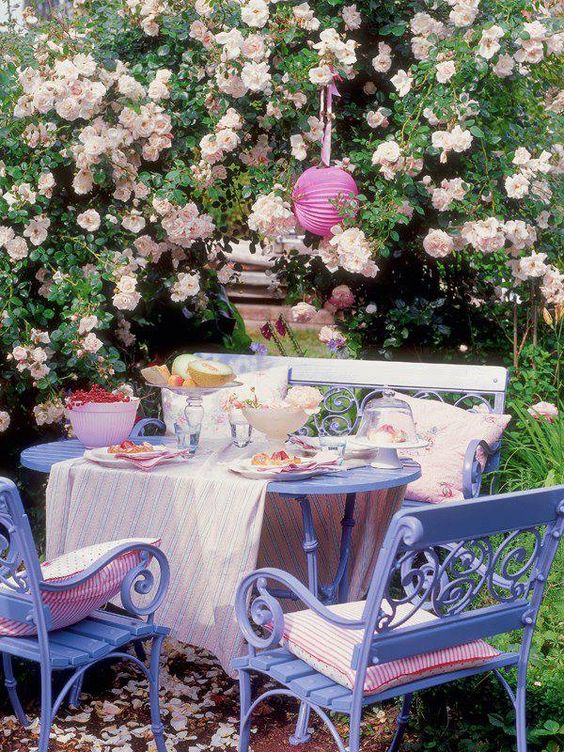 Choose Pastel Blue Metal Furniture with Striped Cushions
