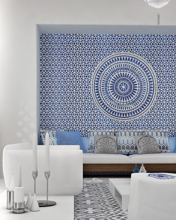 Anchor Your Space with a Blue Geometric Mural
