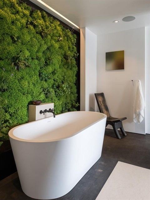 Design a Spa-Like Bathroom with a Moss Wall Behind the Tub