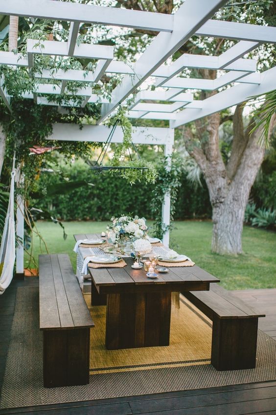 Dark Wood Dining Set With Built-In Bench Seating