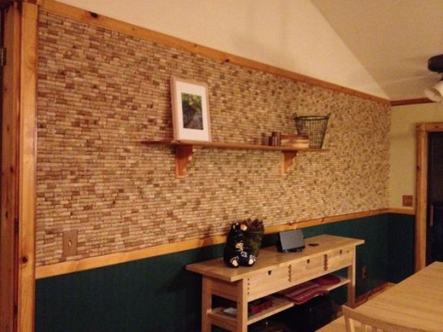 Cork Tile Wall Adds Unique Texture Behind Furniture