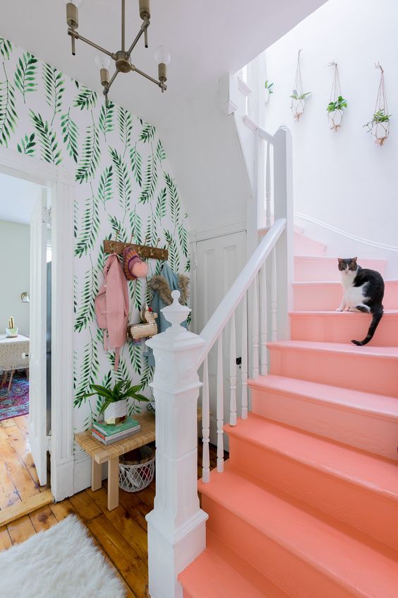 Coral Stairs Add a Bold Pop of Color