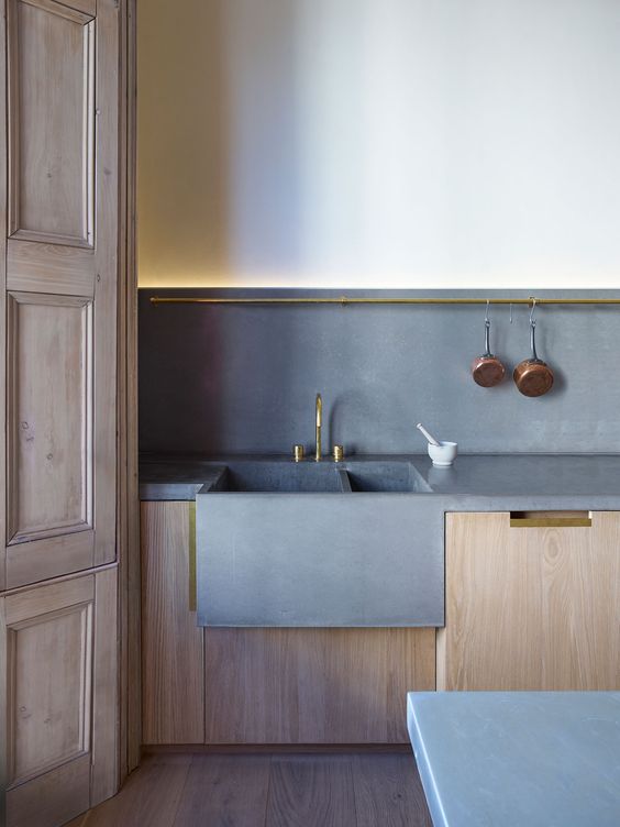 Concrete Kitchen Countertop With Integrated Double Sink