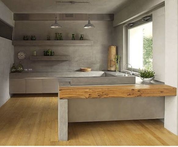 Live-Edge Wood Countertop Adds Natural Warmth to Concrete Kitchen