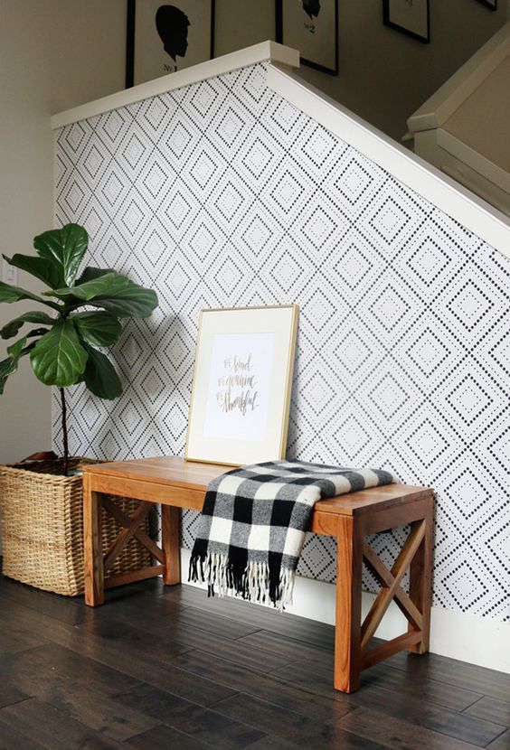 Wooden Bench Paired with a Fiddle Leaf Fig