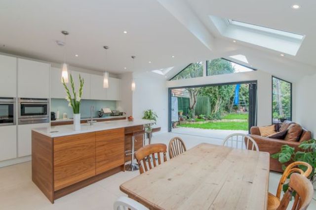 Warm Wood Island with Bar Seating