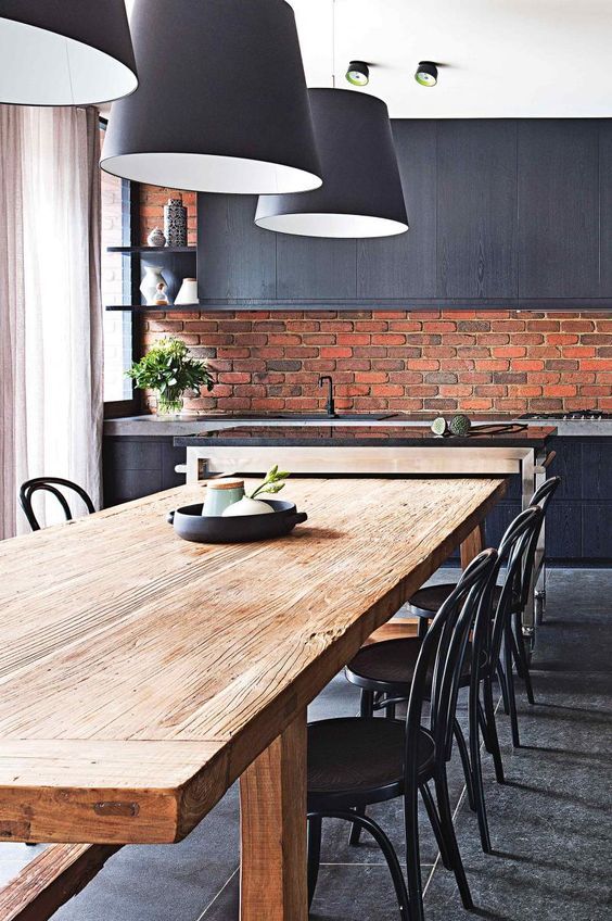 Rustic Farmhouse Table Paired with Modern Black Chairs