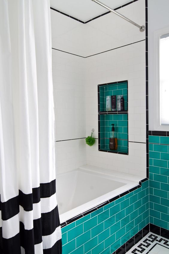 Recessed Teal Shower Niche for Easy Access to Toiletries