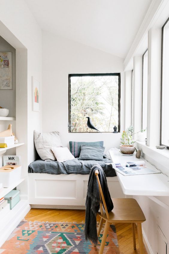 Built-in Window Seat With Fold-Out Desk