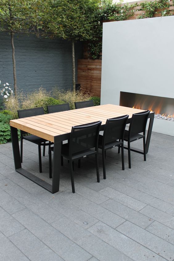Modern Outdoor Dining Set With Integrated Fireplace