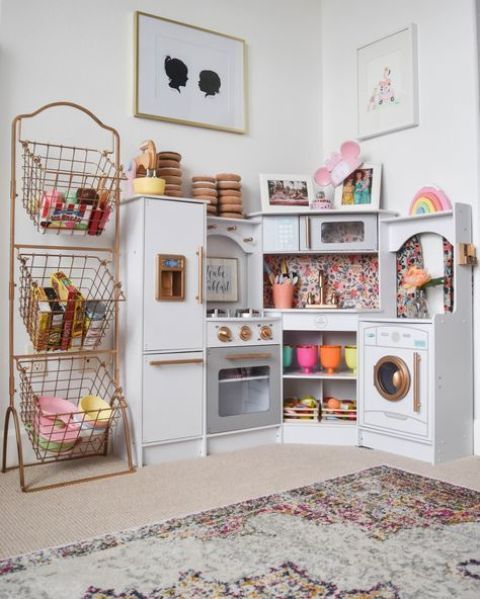 Tiered Wire Baskets Add Open Storage For Play Food