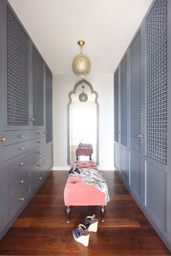Dark Gray Lattice Doors Add Pattern To Closet Walls