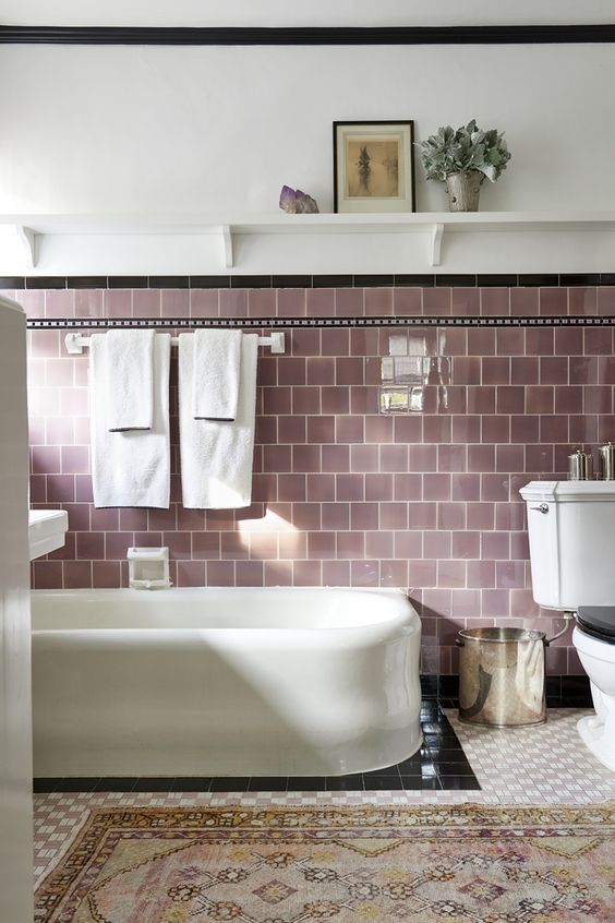 Mauve Subway Tile Adds a Soft Color Block to Your Bathroom