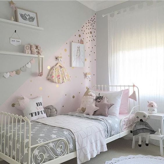Gold Polka Dots Add Whimsical Charm to a Pink Wall