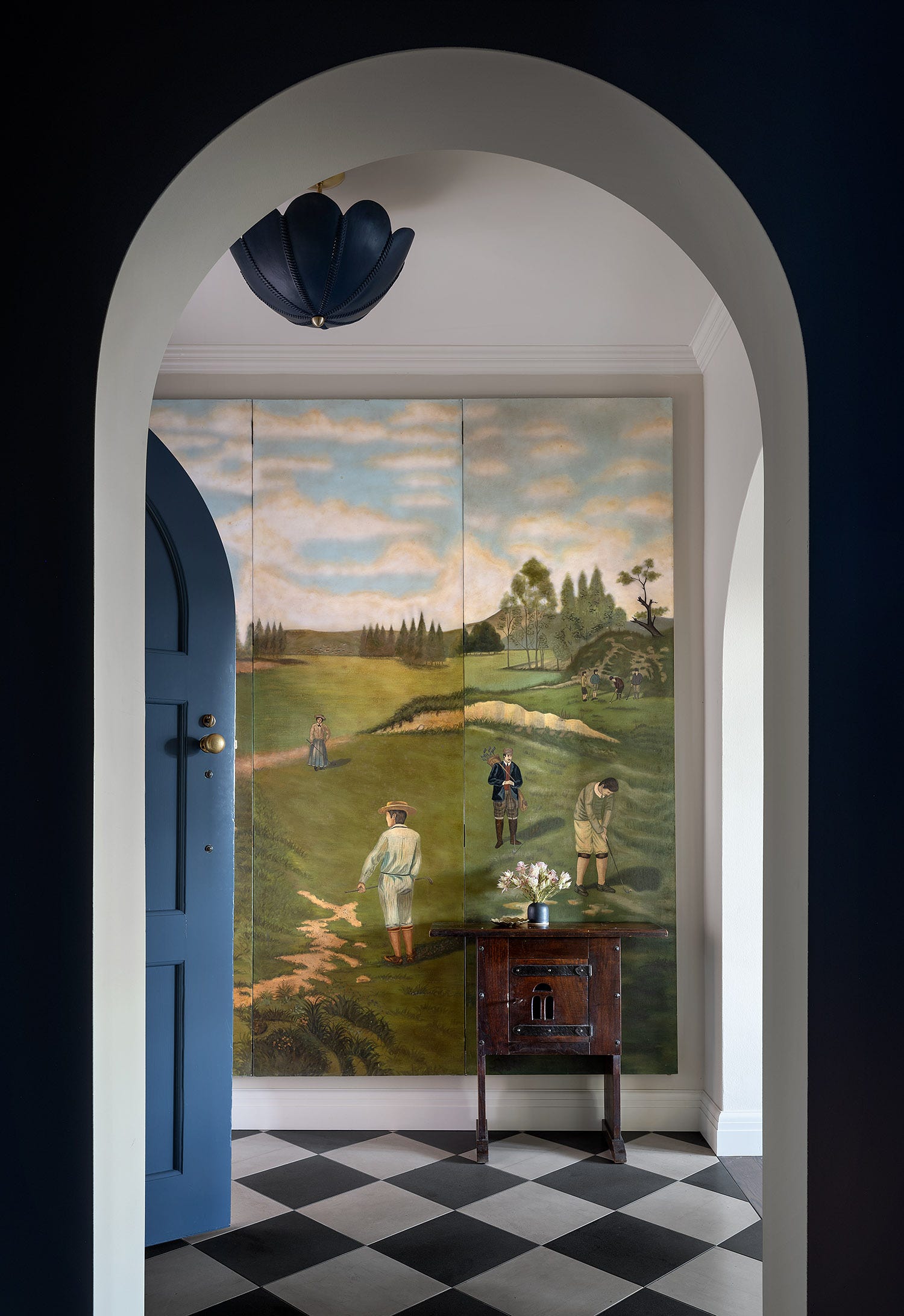 Vintage Golf Triptych Mural as a Statement Piece