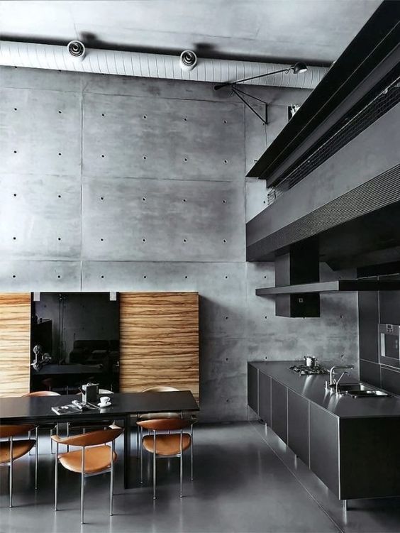 Wood Panel Accents Break Up Industrial Concrete Walls