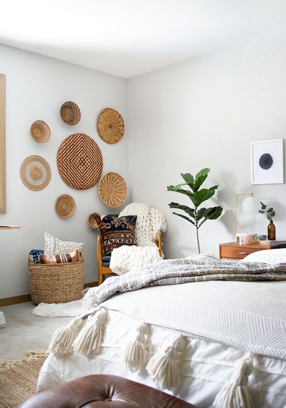 Woven Wall Baskets Add Natural Texture Around a Corner