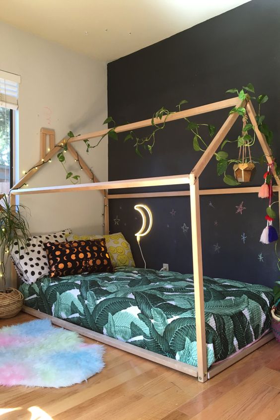 Drape Plants and Fairy Lights Over a House Bed