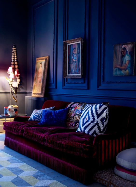 Deep Plum Velvet Sofa With Tassel Trim
