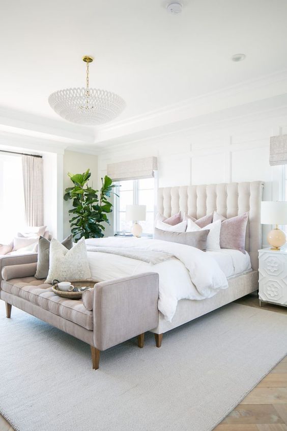 Tufted Upholstered Bench Adds Soft Seating at Foot of Bed