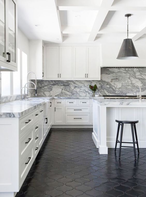 Lantern Tiles Ground a White Kitchen Floor