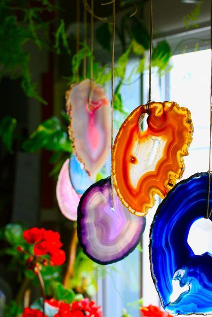 Hanging Agate Slices Catch Sunlight for Window Sparkle