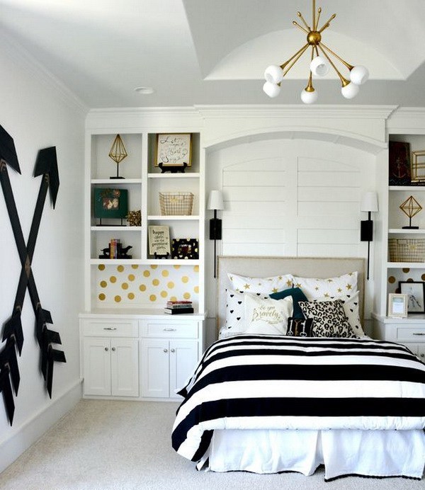 Gold Polka Dots Add a Playful Pop Behind Shelves