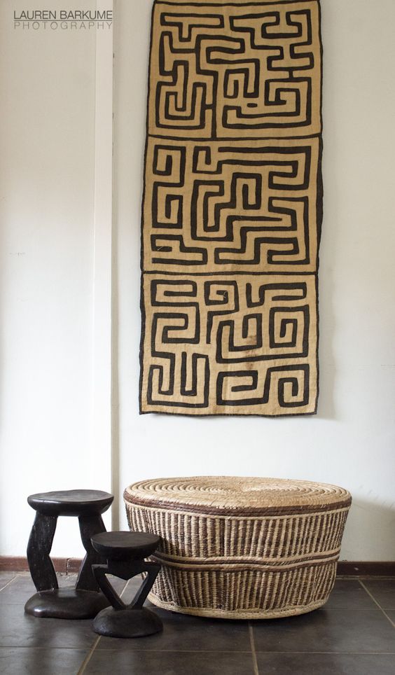 Textile Wall Hanging Adds Geometric Pattern Above Seating