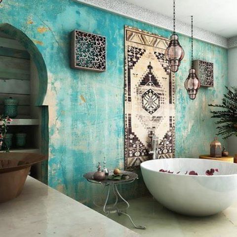 Textured Turquoise Walls Add an Old-World Moroccan Vibe