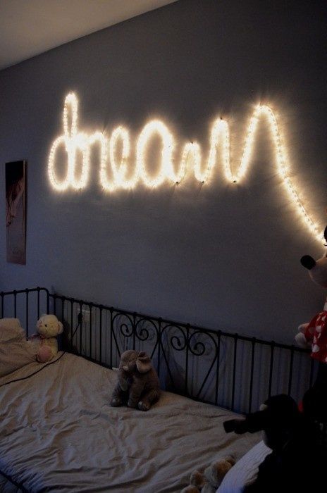 String Lights Shaped Into the Word "Dream"