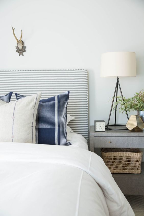 Incorporate Pattern with a Striped Upholstered Headboard