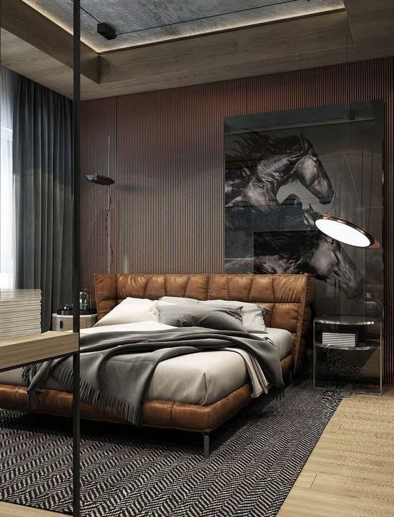 Tufted Leather Bed Frame Adds Warmth to Modern Bedroom