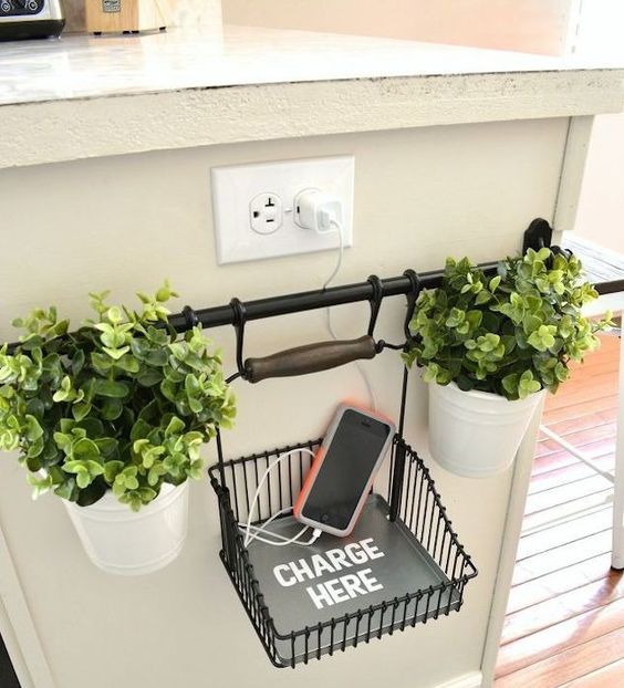 Hanging Basket with Charging Tray Under Countertop