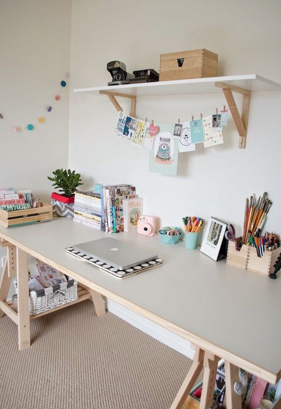 Wooden Crate Organizes Craft Supplies on Your Desk