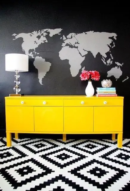 Bold World Map Decal Creates Dramatic Backdrop