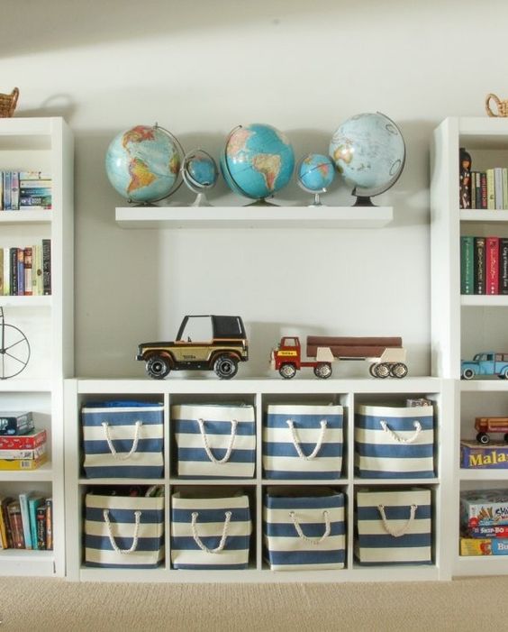 Striped Fabric Bins Add Nautical Flair to Cube Shelving