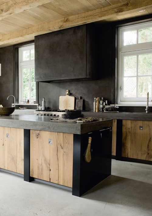 Wood and Black Metal Cabinetry for Striking Contrast