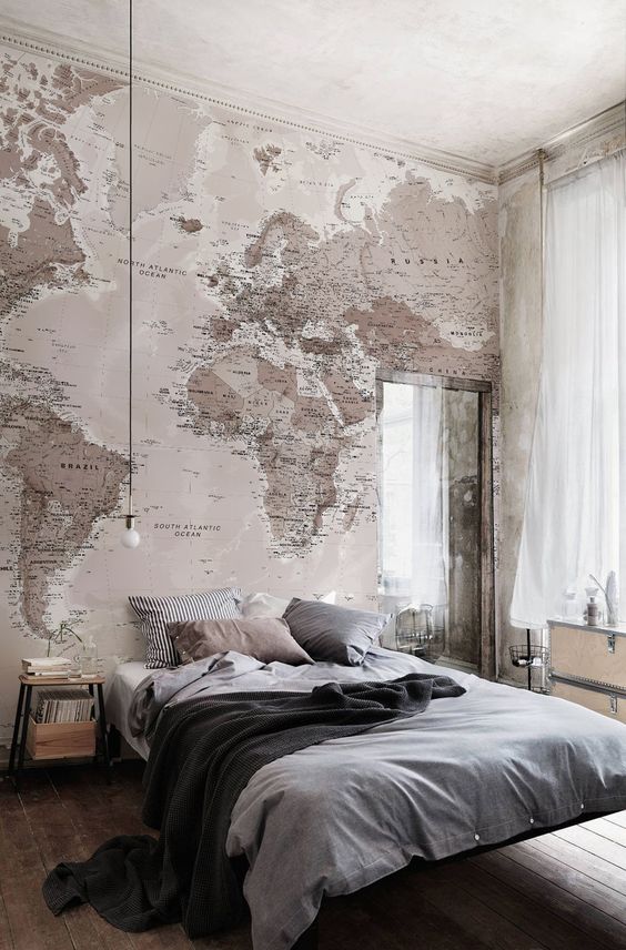 World Map Mural Creates an Adventurous Backdrop