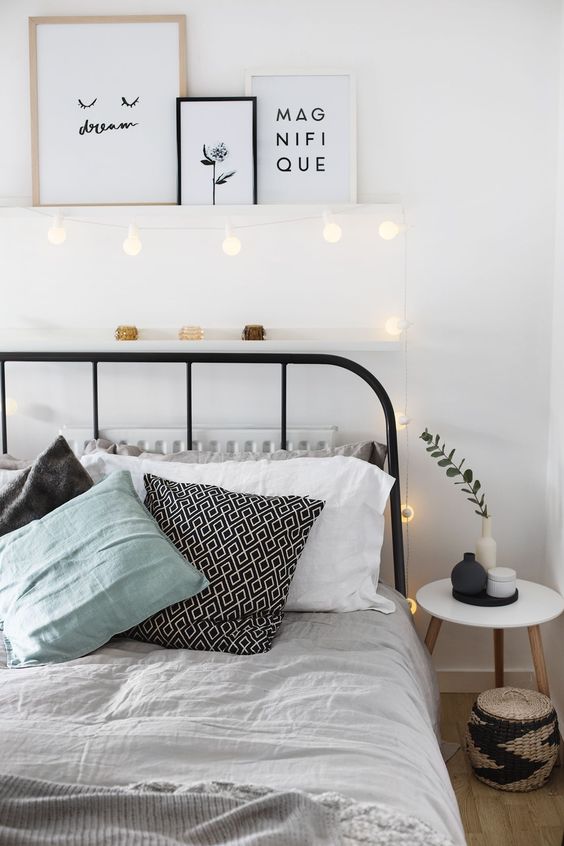 Shelf with String Lights and Decor