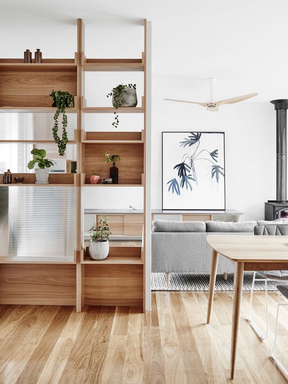 Wooden Shelving With Frosted Glass Panels