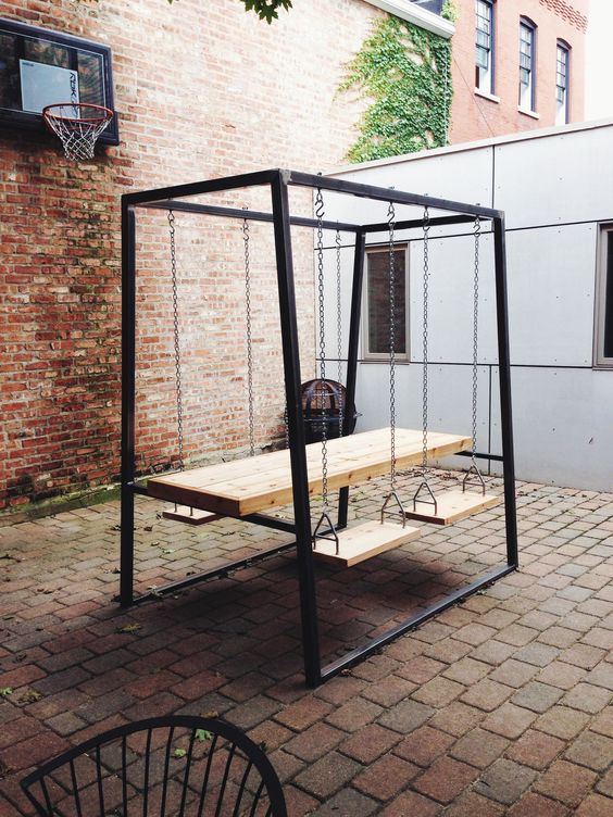 Outdoor Dining Table With Swinging Seats