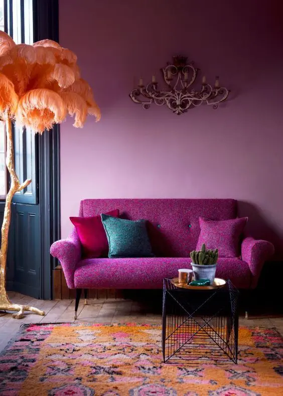 Textured Fuchsia Sofa with Contrasting Pillows