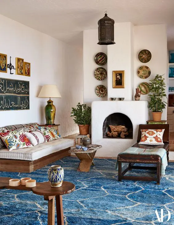 Decorate Above the Fireplace with Patterned Plates